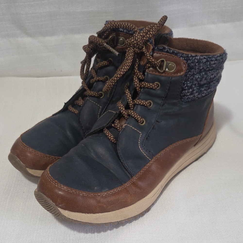 Sporto Navy Blue & Brown Ankle Boots Wool Bare Foot Boots Womens Size 8.5M